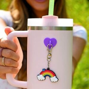 🆕 - Set of 2 Char Charms Tumbler Straws & Rainbow Water Bottle Charm.
